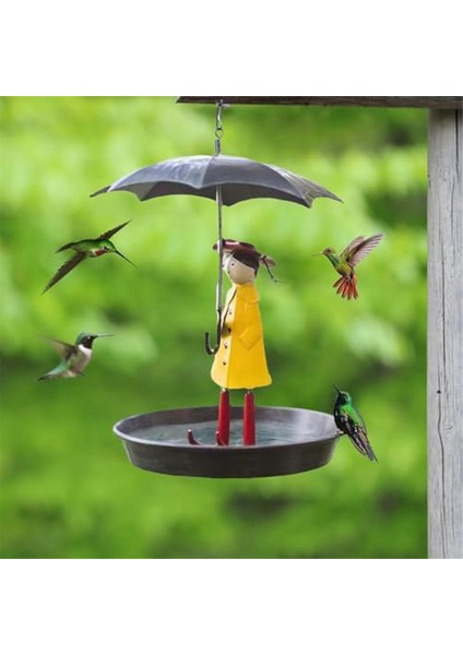 Metal zincir ve şemsiye kız şekli ile açık havada asılı kuş besleyici seti, fırça ile besleyici (Yurt Dışından) modelleri