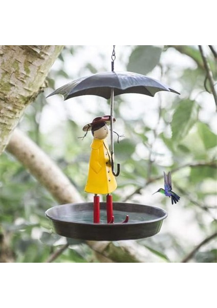 Metal zincir ve şemsiye kız şekli ile açık havada asılı kuş besleyici seti, fırça ile besleyici (Yurt Dışından) fırsatları