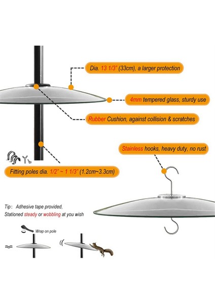 Kuş besleyicileri için cam sincap bölmesi kutup - çoban kancaları/post asma - 13 inç büyük hava koruyucusu (Yurt Dışından) fırsatları