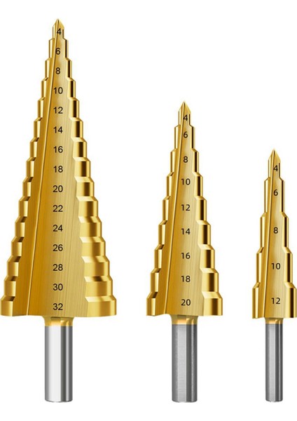 Adım Matkap Bit Seti 3pcs Titanyum Adım Matkap Bitleri Metrik 4mm Ila 32MM HSS6542 Metal Ahşap Pvc A Için Matkap Konı Bıts (Yurt Dışından)