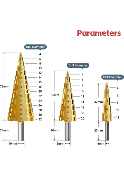 Adım Matkap Bit Seti 3pcs Titanyum Adım Matkap Bitleri Metrik 4mm Ila 32MM HSS6542 Metal Ahşap Pvc A Için Matkap Konı Bıts (Yurt Dışından) fırsatları
