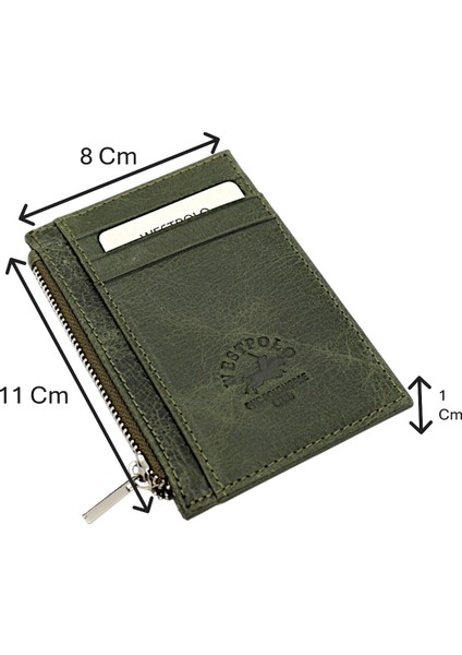 Ivo Fermuarlı Bozuk Para Bölmeli Unisex Hakiki Crazy Eskitme Deri Kartlık - Yeşil