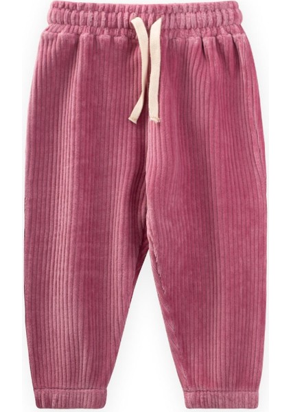 Fitilli Kadife Jogger Pantolon 1-10 Yaş Fuşya