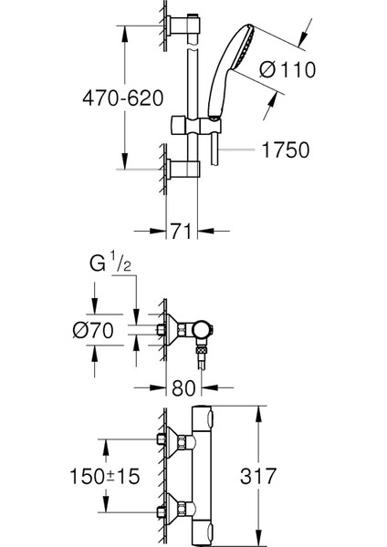 Precision Flow Termostatik Duş Bataryası ve Vitalio Start 110 Sürgülü Duş Seti, 110MM 1 Akışlı fırsatları