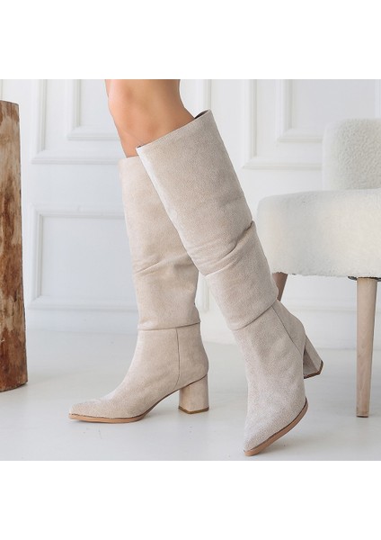 Bej Süet Kadın Topuklu Çizme fırsatları