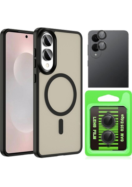 Samsung Galaxy S25 Edge Kılıf M-safe Şarj Özellikli Mat Arka Yüzey Zore Sio Kapak + Kamera Lens Koruyucu