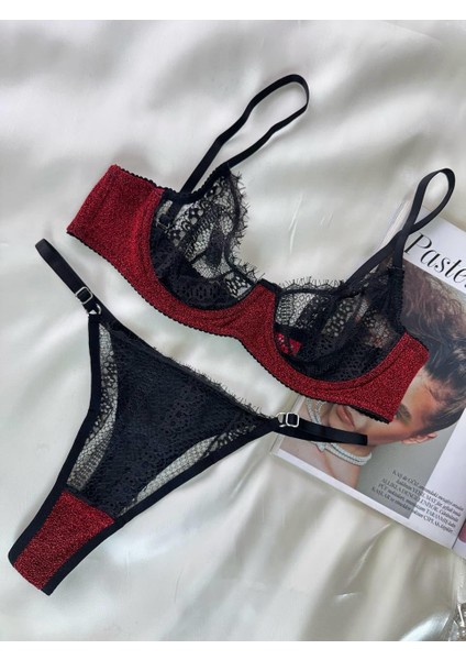 Özel Tasarım Dantel Işlemeli Bordo Desteksiz Bralet Takımı modelleri