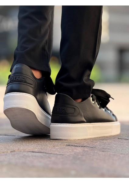 Bağcıklı Erkek Günlük Ayakkabı Siyah (Beyaz Taban) modelleri