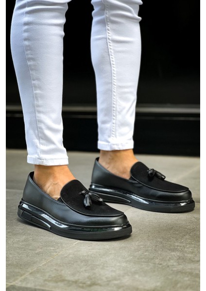 Püsküllü Erkek Günlük Ayakkabı Siyah (Siyah Taban)