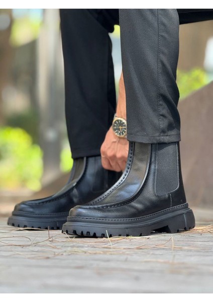 Fermuarlı Erkek Düz Bot Siyah Cilt modelleri