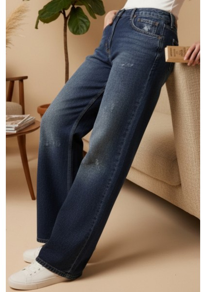 Kadın Palazzo Yüksek Bel Cotton Jean Pantolon