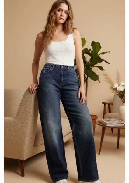 Kadın Palazzo Yüksek Bel Cotton Jean Pantolon fiyatları