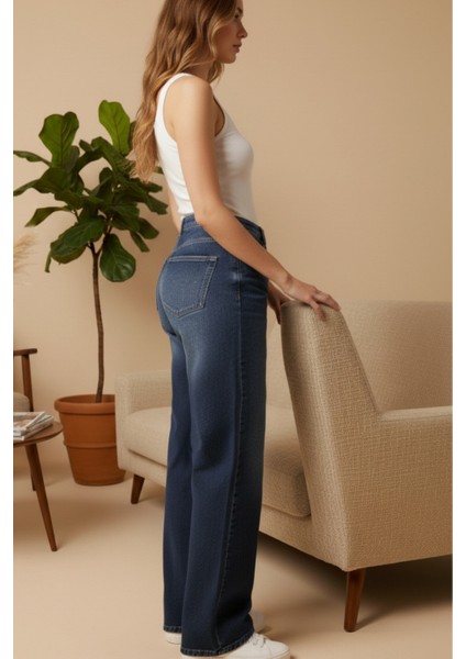 Kadın Palazzo Yüksek Bel Cotton Jean Pantolon fırsatları