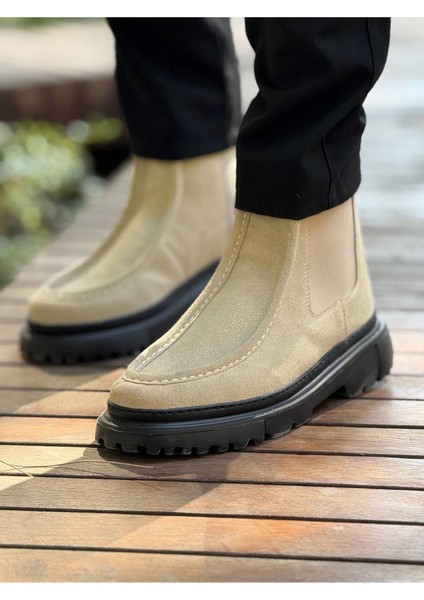 Fermuarlı Erkek Düz Bot Kum Süet