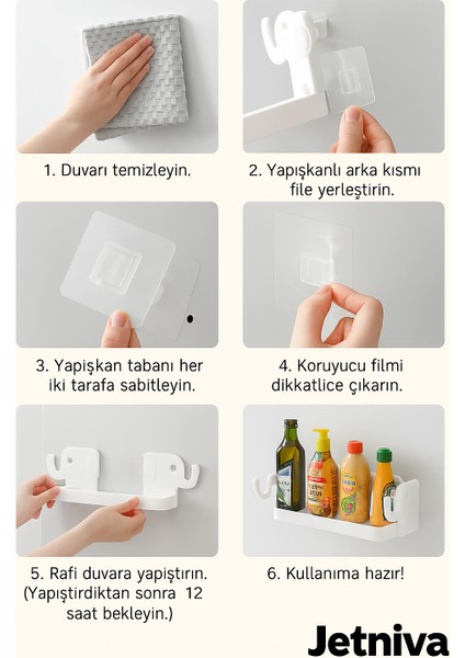 Fil Desenli Yapışkanlı Çok Amaçlı Raf - Delmeden Montaj Banyo, Mutfak ve Çocuk Odası Rafı indirimleri