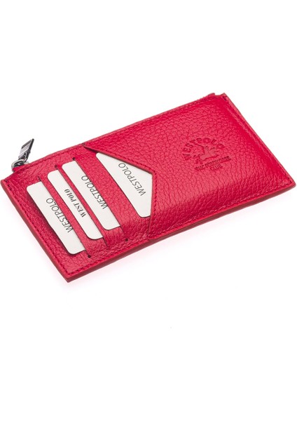 Hakiki Deri Fermuarlı Unisex Kartlık - Kırmızı fiyatları
