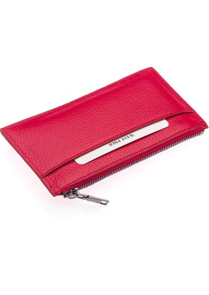 Hakiki Deri Fermuarlı Unisex Kartlık - Kırmızı modelleri