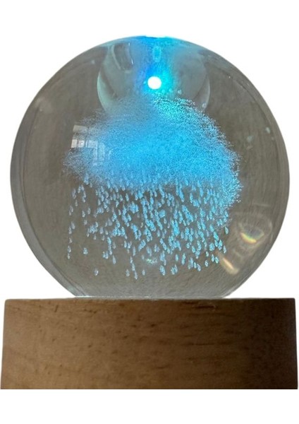 1205 Yağmur Bulut Temalı Oval Ahşap Kaideli LED Işıklı Cam Küre / 6 cm modelleri