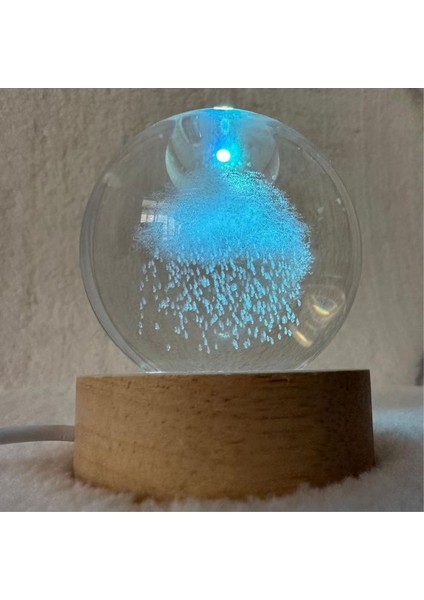 1205 Yağmur Bulut Temalı Oval Ahşap Kaideli LED Işıklı Cam Küre / 6 cm fırsatları