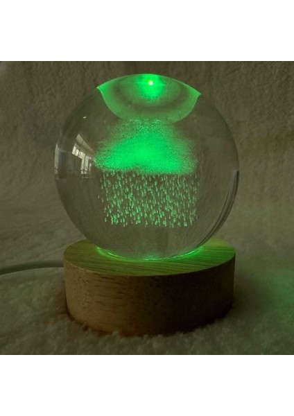 1205 Yağmur Bulut Temalı Oval Ahşap Kaideli LED Işıklı Cam Küre / 6 cm indirimleri