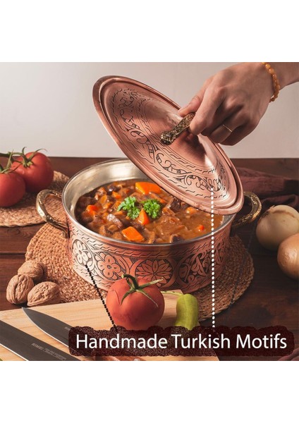 Bakır Çekiçlenmiş El Yapımı Oyma Tencere