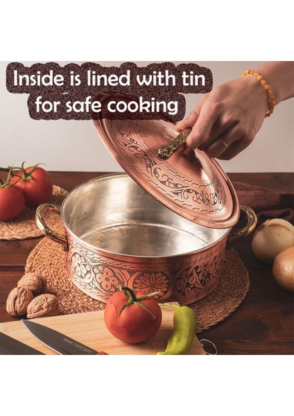 Bakır Çekiçlenmiş El Yapımı Oyma Tencere