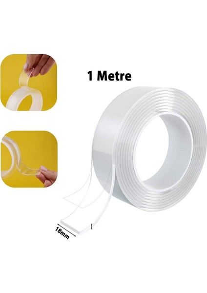 Çift Taraflı Şeffaf Nano Silikon Bant 18 mm 1 mt Güçlü Yapışkan Iz Bırakmaz Şeffaf Bant fiyatları