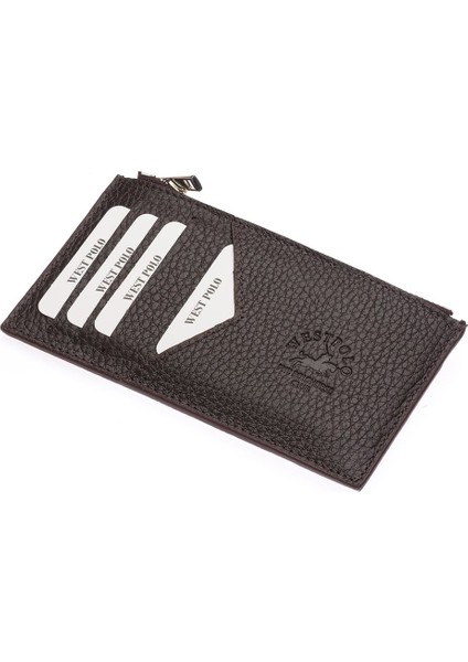 Hakiki Deri Fermuarlı Unisex Kartlık - Kahverengi fiyatları