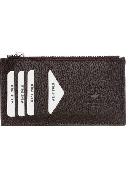 Hakiki Deri Fermuarlı Unisex Kartlık - Kahverengi modelleri