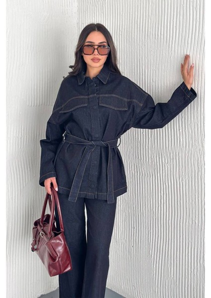 Kadın Kuşaklı Denim Pantolon & Ceket Takımı – Modern & Güçlü Siluet fırsatları