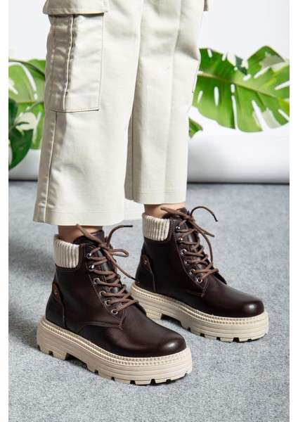 Bağcıklı Yüksek Taban Kadın Worker Bot Kahve Cilt modelleri