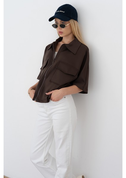 Kadın Scuba Kumaş Fermuarlı Ceket – Yapılandırılmış & Günlük Stil