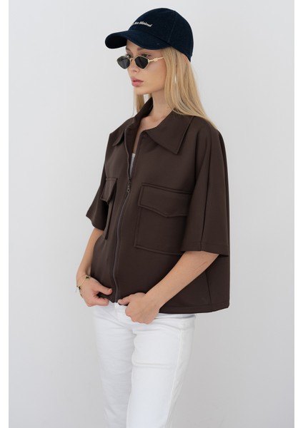 Kadın Scuba Kumaş Fermuarlı Ceket – Yapılandırılmış & Günlük Stil