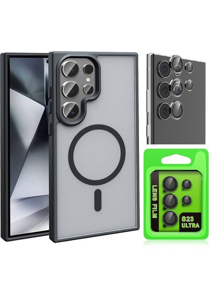 Samsung Galaxy S23 Ultra Kılıf M-safe Şarj Özellikli Mat Arka Yüzey Zore Sio Kapak + Kamera Lens Koruyucu