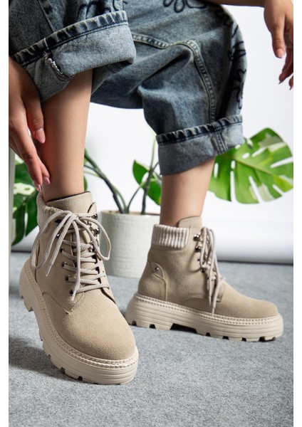 Bağcıklı Yüksek Taban Kadın Worker Bot Krem Süet fiyatları
