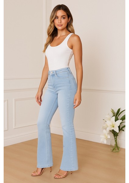 Cedy Denım Kadın 5 Cep Düşük Bel Ispanyol Paça Skinnyfit Esnek Jean Pantolon C619 fırsatları