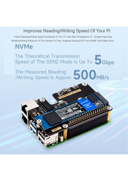 Micro-Snow Berry Pi 5 Pcle&#39;den Gigabit Ethernet /m.2 Transfer Kurulu Şapkası+Standart Antioksidan Batan Altın (Yurt Dışından)
