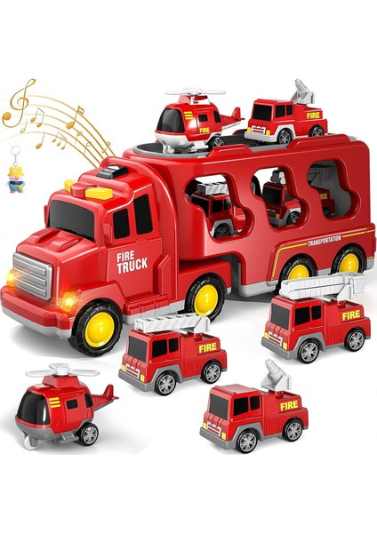 Mühendislik Aracı Işık Müzik Taşıma Aracı Atalet Itfaiye Aracı Konteyner Aracı Çocuk Oyuncakları 1 Büyük Araba + 6 Küçük Araba (Yurt Dışından)