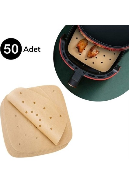 50 Adet Air Fryer Pişirme Kağıdı Tek Kullanımlık Hava Fritöz Yapışmaz Yağlı Kağıt Delikli Model (4989)