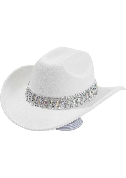 Kadınlar Için Glitter Rhinestones Kovboy Şapkaları Geniş Kenar Bling Elmas Bandı ile Batı Kovkız Şapkası (Yurt Dışından)