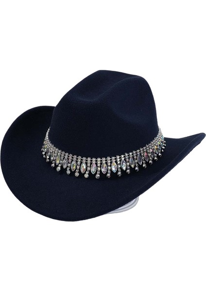 Kadınlar Için Glitter Rhinestones Kovboy Şapkaları Geniş Kenar Bling Elmas Bandı ile Batı Kovkız Şapkası (Yurt Dışından)