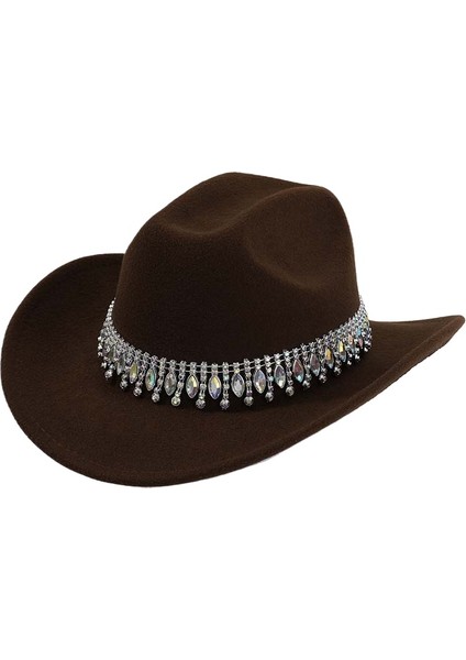 Kadınlar Için Glitter Rhinestones Kovboy Şapkaları Geniş Kenar Bling Elmas Bandı ile Batı Kovkız Şapkası (Yurt Dışından)
