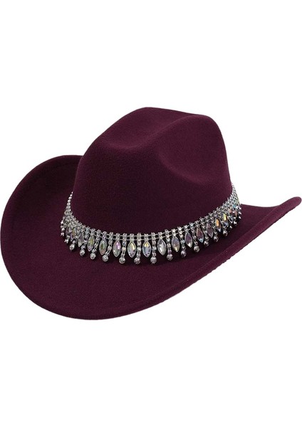 Kadınlar Için Glitter Rhinestones Kovboy Şapkaları Geniş Kenar Bling Elmas Bandı ile Batı Kovkız Şapkası (Yurt Dışından)
