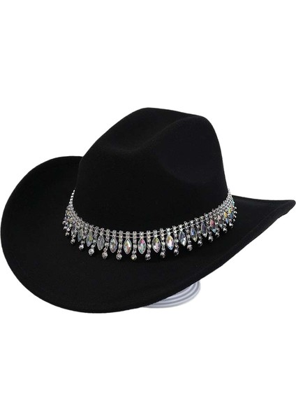 Kadınlar Için Glitter Rhinestones Kovboy Şapkaları Geniş Kenar Bling Elmas Bandı ile Batı Kovkız Şapkası (Yurt Dışından)