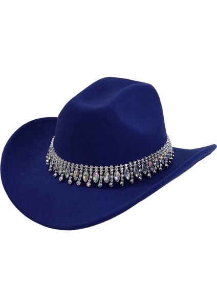 Kadınlar Için Glitter Rhinestones Kovboy Şapkaları Geniş Kenar Bling Elmas Bandı ile Batı Kovkız Şapkası (Yurt Dışından)