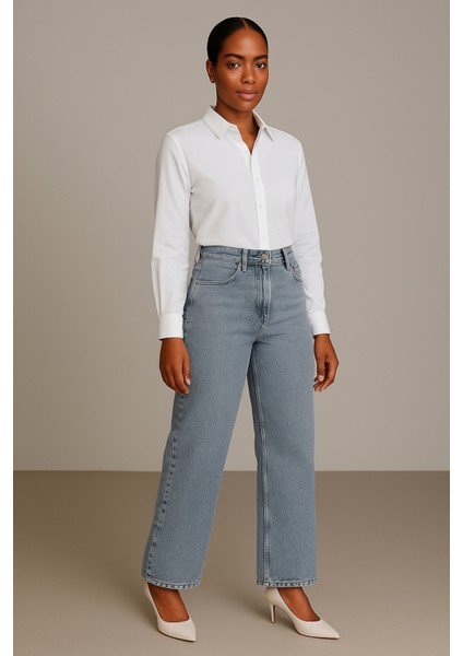 Cedy Denım Kadın Palazzo Yüksek Bel Cotton Jean Pantolon