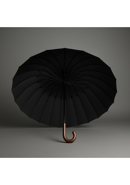 24 Iskelet Otomatik Ahşap Uzun Saplı Şemsiye Büyük Kalınlaşmış Güçlü Rüzgara Dayanıklı Şemsiye