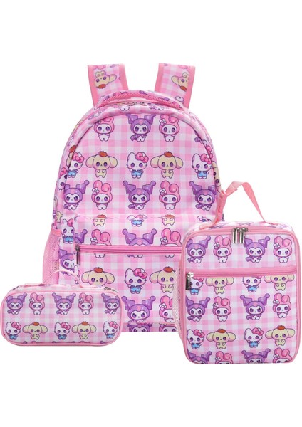 Blingbling1 Ilkokul Okul Çantası Karikatür Sırt Çantası Öğle Yemeği Çantası Taşınabilir Kalem Çantası Üç Parçalı Set (Yurt Dışından)