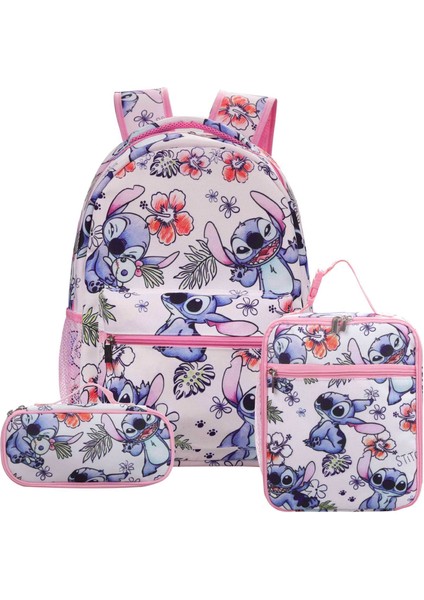 Blingbling1 Ilkokul Okul Çantası Karikatür Sırt Çantası Öğle Yemeği Çantası Taşınabilir Kalem Çantası Üç Parçalı Set (Yurt Dışından)