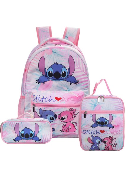 Blingbling1 Ilkokul Okul Çantası Karikatür Sırt Çantası Öğle Yemeği Çantası Taşınabilir Kalem Çantası Üç Parçalı Set (Yurt Dışından)